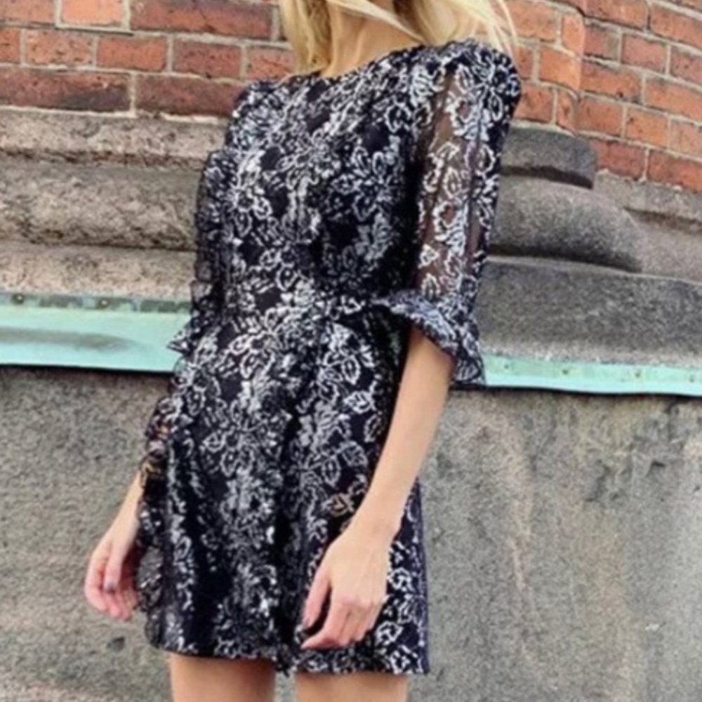 NWT The Vampire’s Wife x H&M Black Metallic Lace Mini Dress Goth Fairy Grunge xs